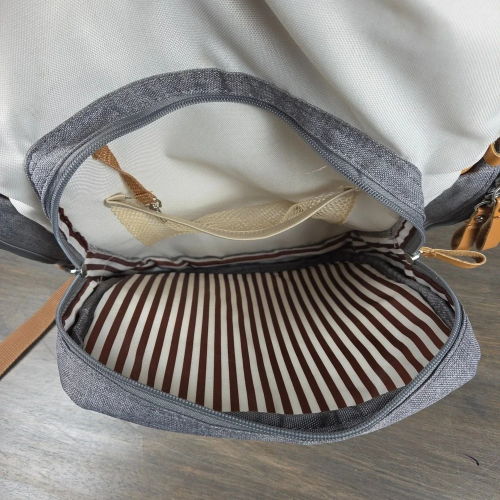 Parker Baby Co Unisex Large Birch Diaper Backpack Changing Pad Cream Gray Tan